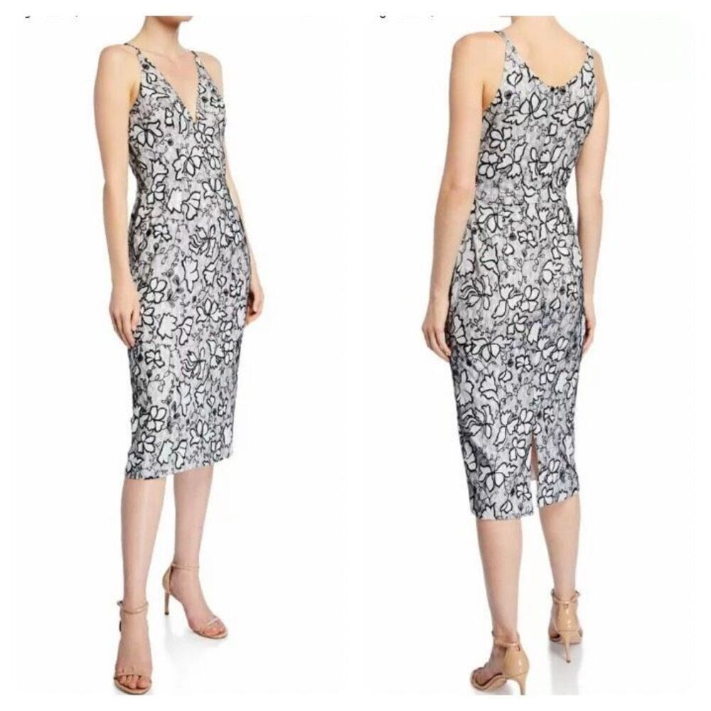 Dress The Population Lyla Plunging Sleeveless Fitted Midi Dress Size Small